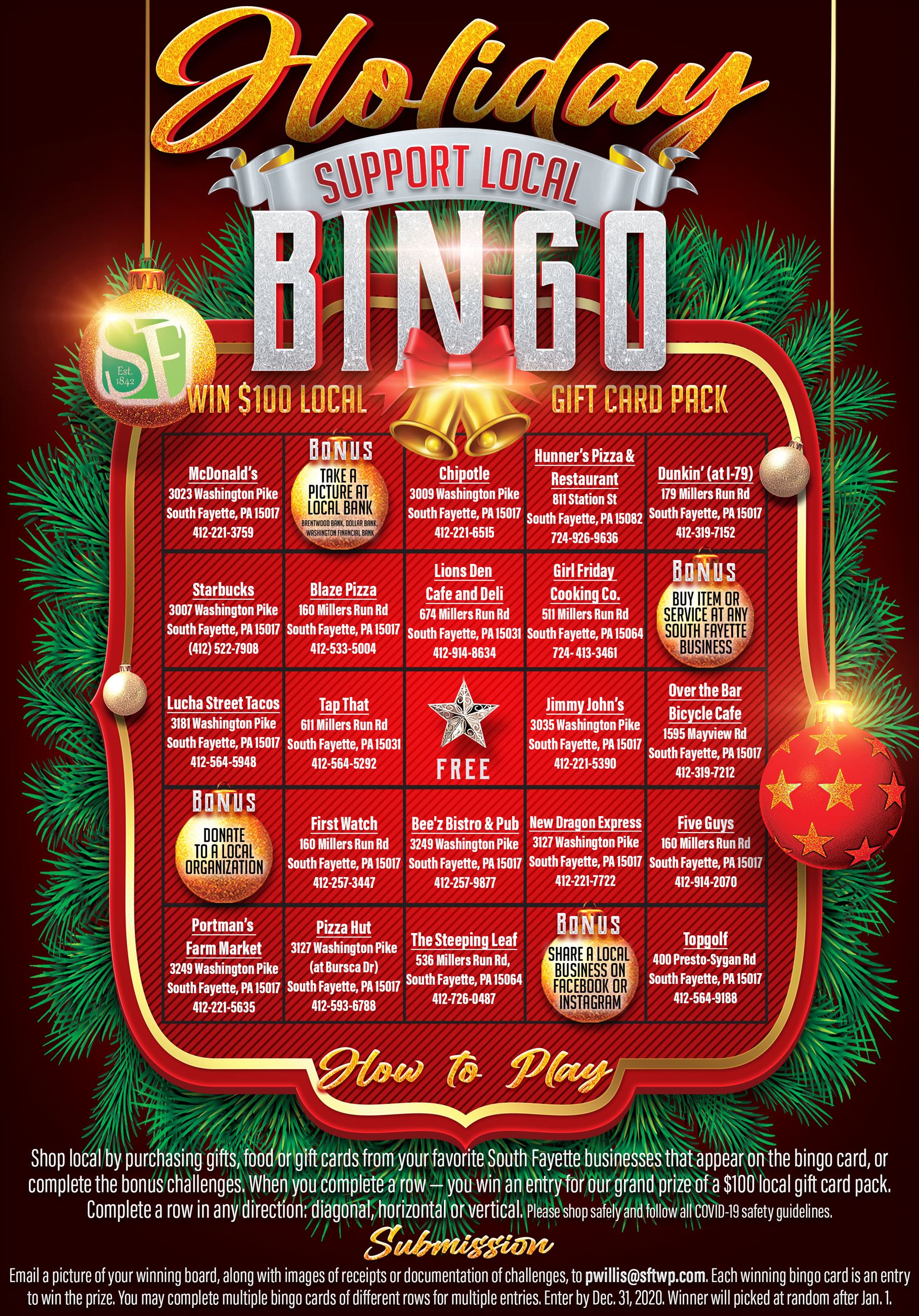 Support Local Holiday Bingo Card