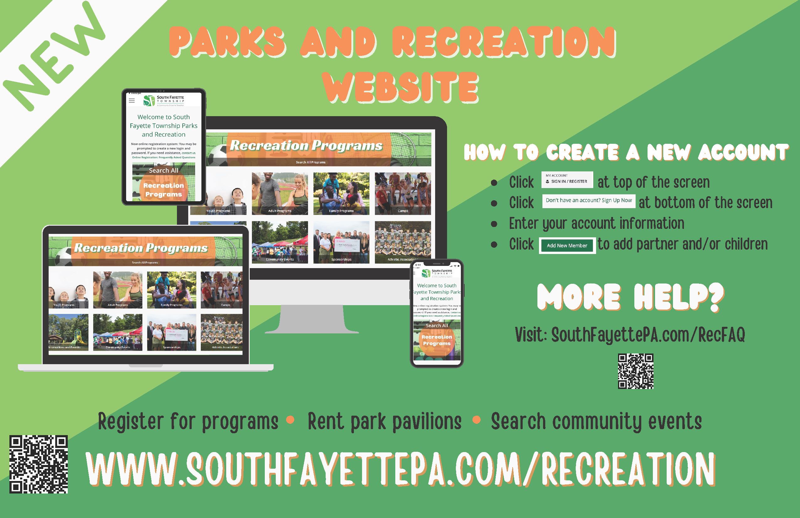 New recreation website instructions