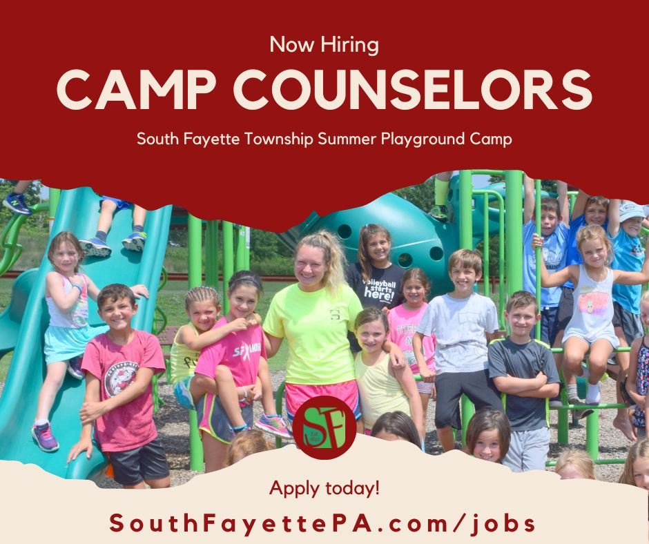 Image of counselor and children on playground and apply for job text