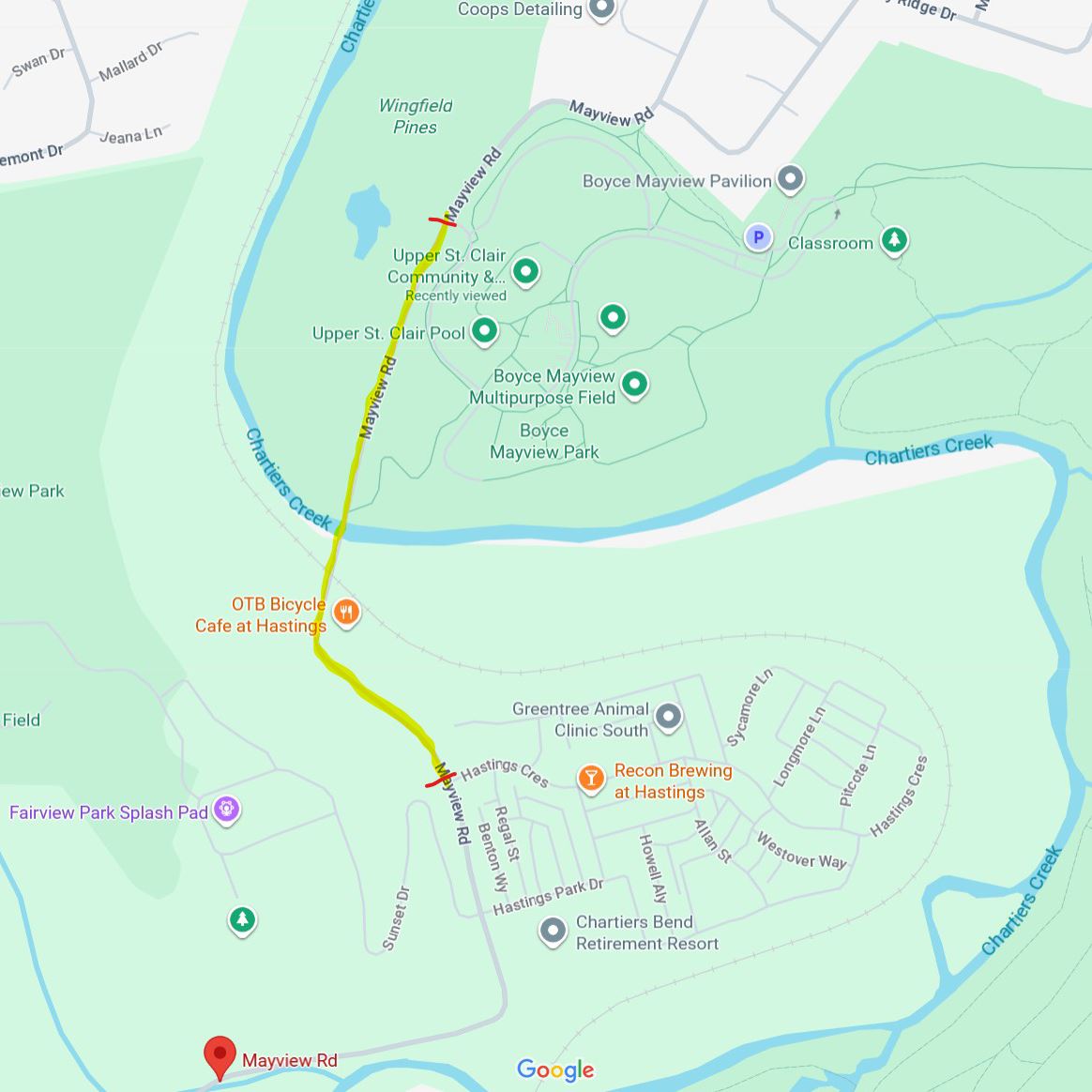 Mayview Road closure map Fall 2025