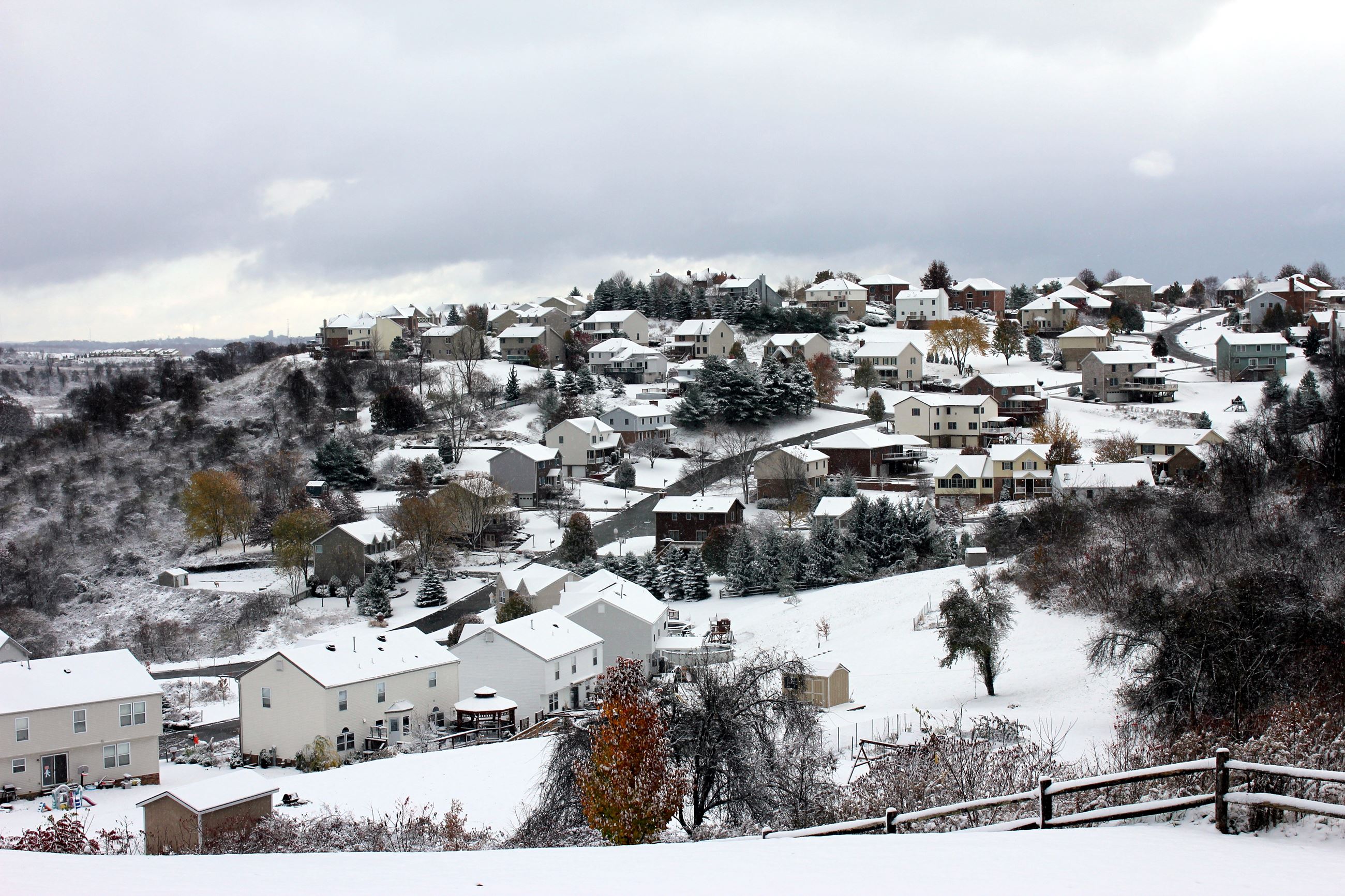 South Fayette Neighborhood in Winter with snow on houses