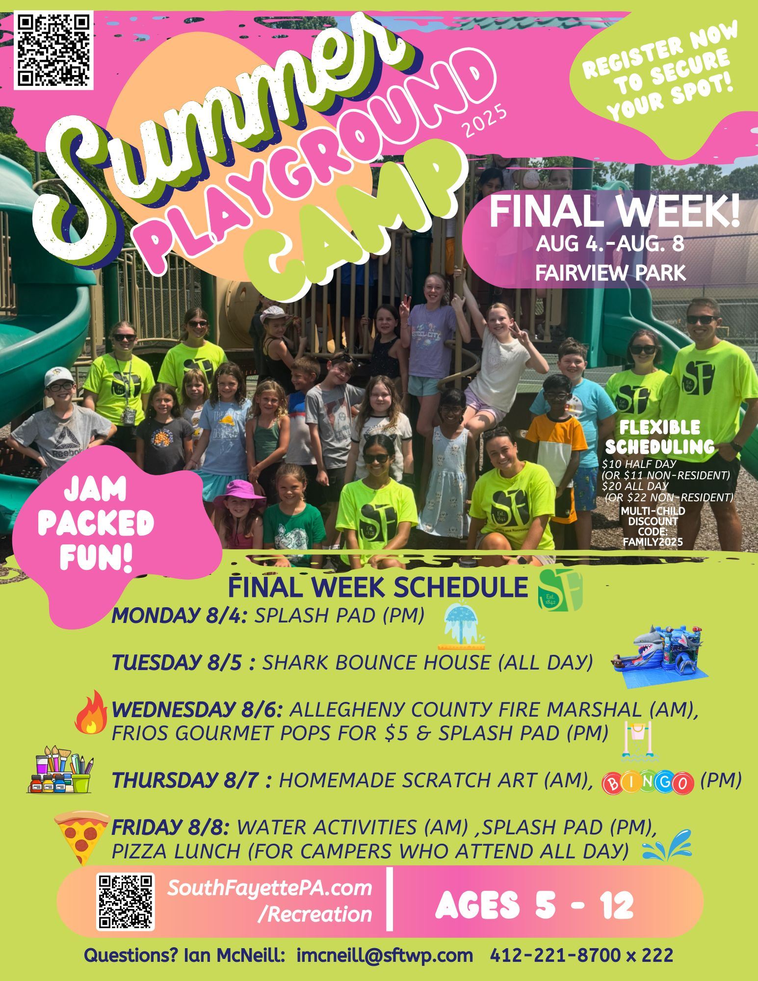 Final Week of Summer Playground Camp Flyer 2025 with activities listed